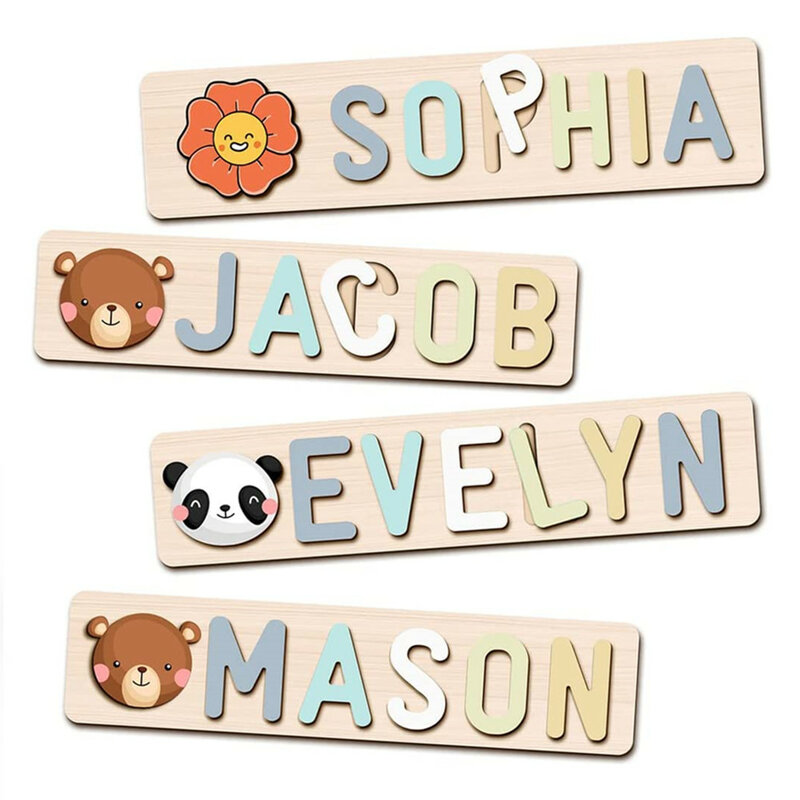 Personalized Name Puzzle with Butterfly Dinosaur Educational Wooden Puzzle Toys for Toddlers Customized Birthday Gifts for Baby