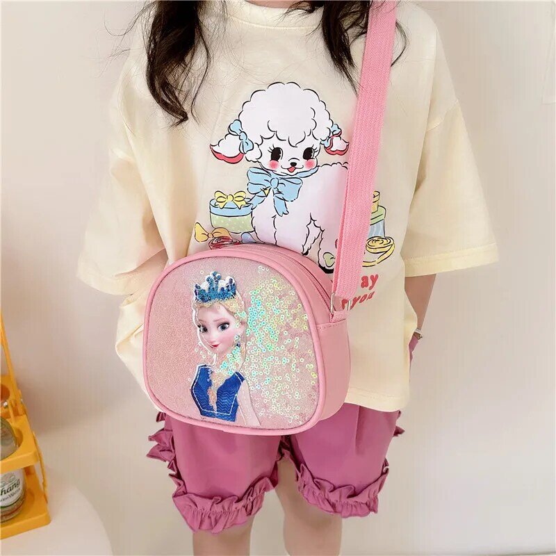 Disney Frozen Children Crossbody Bag Sequins Elsa Princess Girls Handbags Multifunctional PU Leather Bag Birthday Gift