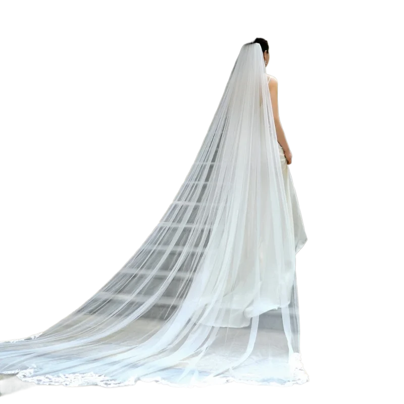 Bridal Veils Wedding Cathedral Length Thin Scallop Lace Trim Single Tier Lace Edge Wedding Veil Cathedral Mantilla