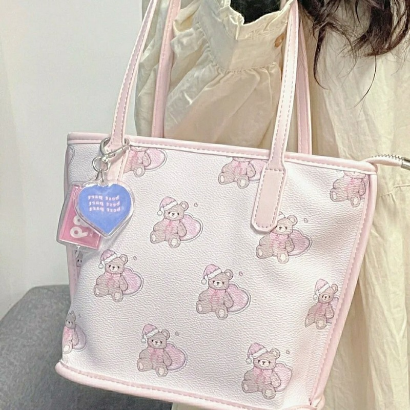 Xiuya Kawaii Tote Bag różowy Trendyol 2022 torebki o dużej pojemności dla kobiet japoński śliczne Casual Lolita torebka na ramię na imprezę