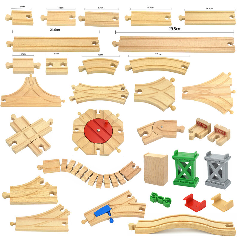 Trilha de madeira brinquedos ferroviários faia de madeira acessórios da trilha do trem caber biro de madeira todas as faixas da marca brinquedos educativos para crianças