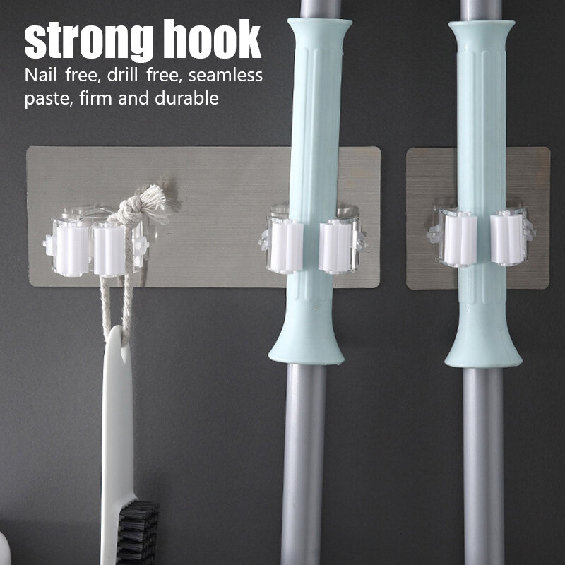 1/2PC Multi-Purpose Hooks Mop Holder Wall Mounted Mop Organizer Broom Hanger Hook Bathroom Waterproof Wall Hook Self-Adhesive