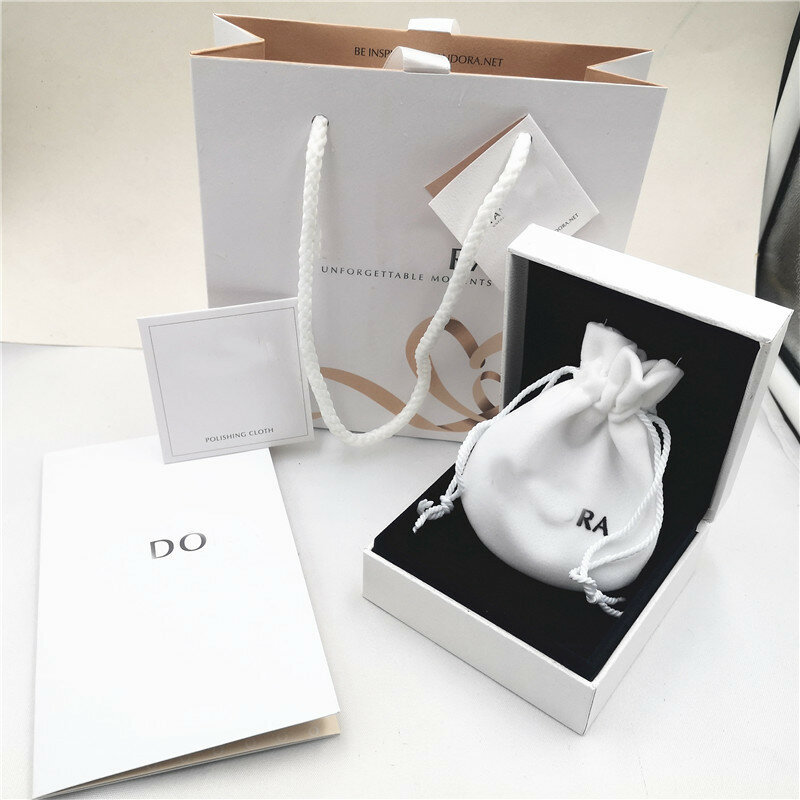 6ชิ้น/เซ็ตลูกปัดต่างหูแหวนสร้อยข้อมือ Fit Pandora Charms บรรจุภัณฑ์ถุงกระดาษ Original มีโลโก้ผู้หญิงของขวัญ...