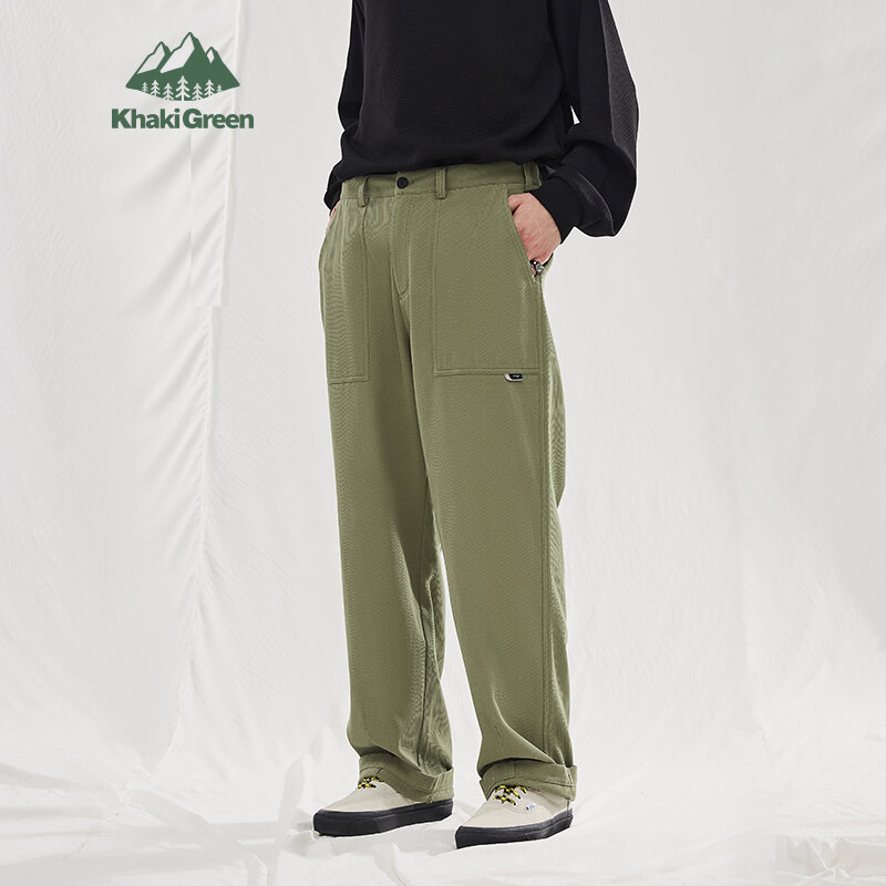 INFLATION-pantalones Cargo de sarga de pierna recta para hombre, Pantalón de algodón grueso, color caqui, talla grande