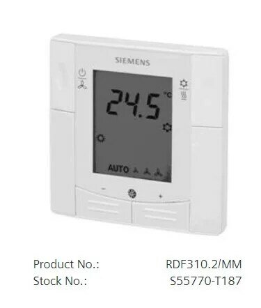 Siemens – Thermostat de salle à montage encastré RDF310.2/MM, pour 2 tuyaux, bobines de ventilateur, neuf et Original