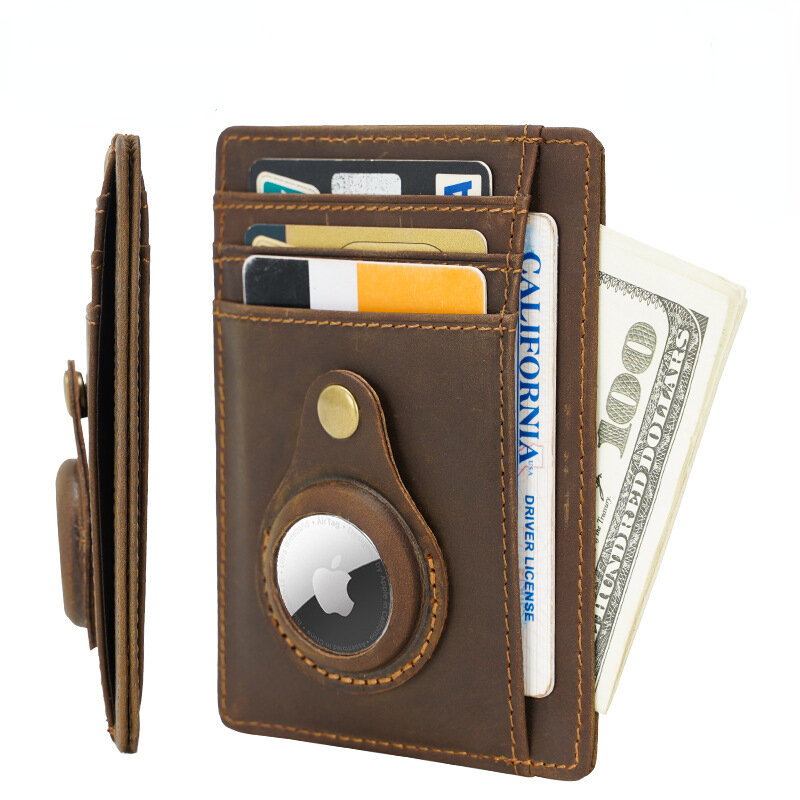 Étui portefeuille Airtag pour hommes, porte-cartes de crédit, cuir de vachette, portefeuille fin, porte-monnaie RFID pour Apple Airtag Tracker, étui de protection