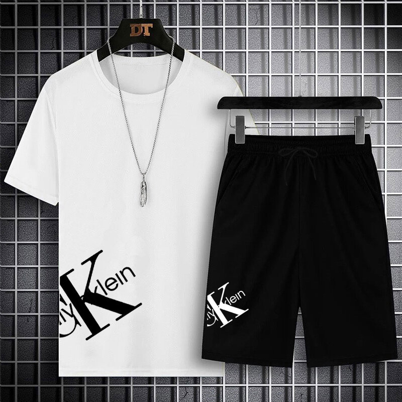Conjunto de camiseta e shorts estampados confortáveis para homens, roupas esportivas fitness, tamanho grande, moda, verão, 2023