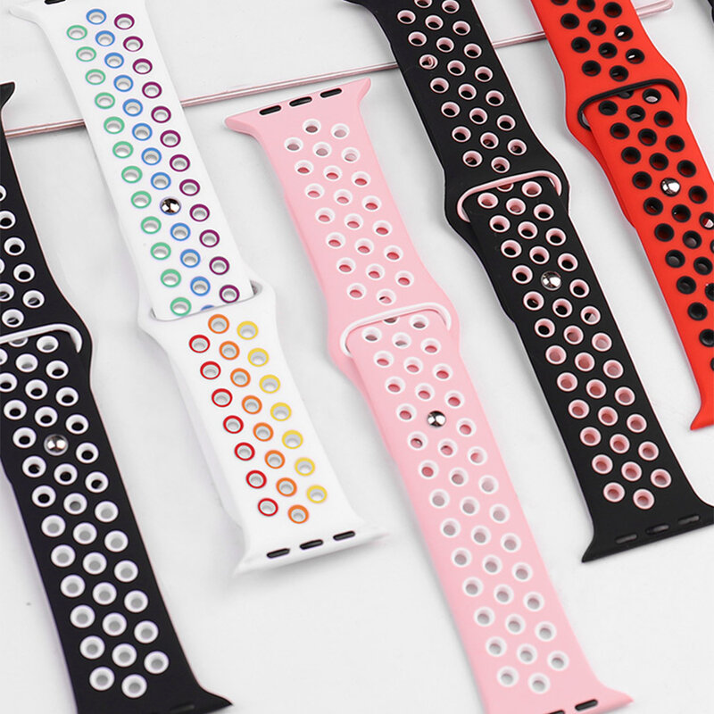 Silicone Strap For apple Watch band 44mm 42mm 40mm 38mm Breathable Accessories Sports watchband bracelet iWatch 7se6543 45mm41mm