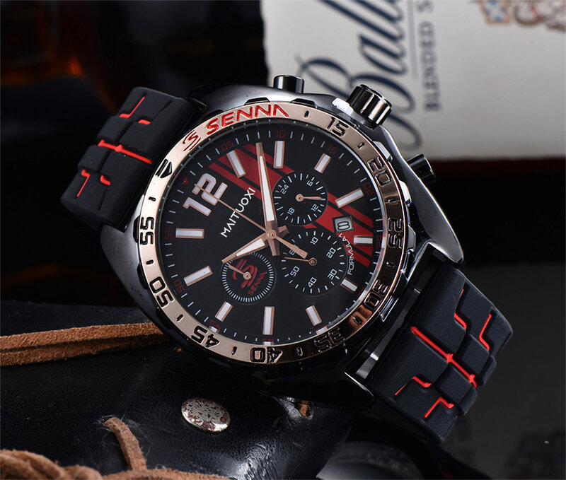 Original Brand Men's Top Luxury Quartz Watch Silicone Strap Full Function Watches for Men Chronograph Waterproof Fashion Clock