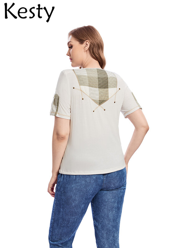 KESTY feminino plus size camiseta verão algodão manga curta camiseta magro ajuste casual moda topo