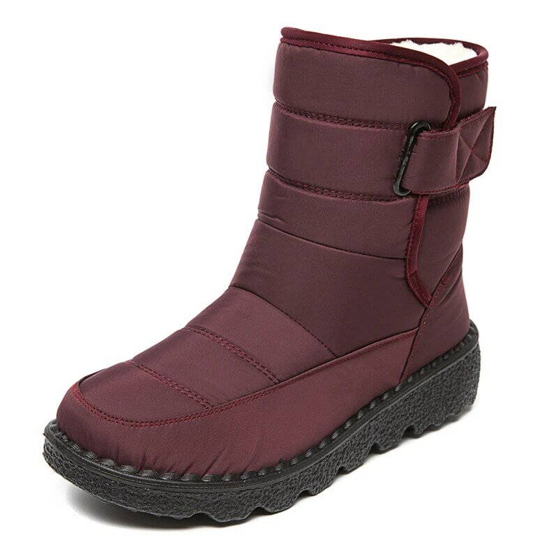 Новинка 2021, зимние плюшевые ботинки с высоким верхом, непромокаемые бархатные женские ботинки на липучке, Длинные уличные зимние ботинки
