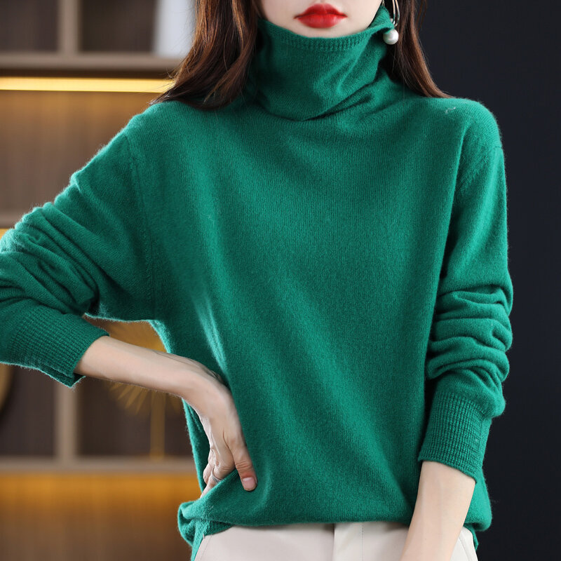 Nuovo maglione con colletto in Pile autunno e inverno maglione alla moda senza cuciture della prima linea da donna 100% maglione lavorato a maglia allentato con supporto in lana