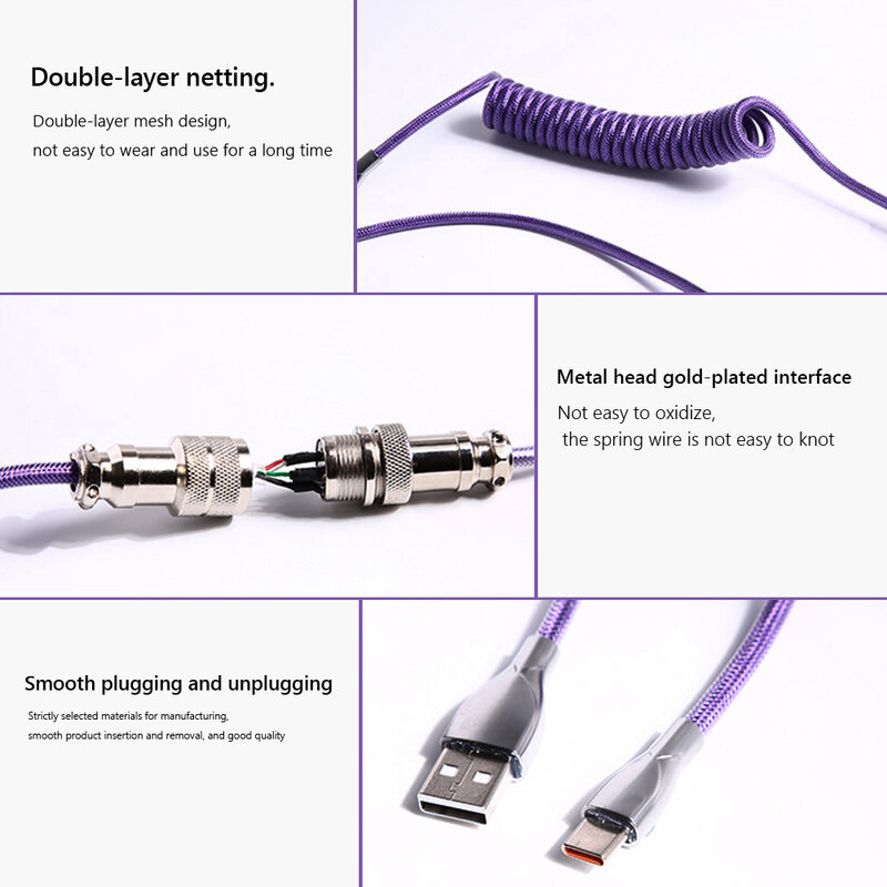Оригинальный USB-кабель типа C, механическая клавиатура, спиральный персонализированный игровой спиральный кабель для авиатора, кабель для п...
