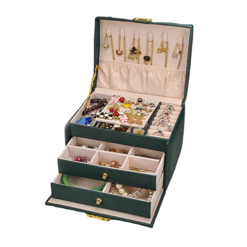 3-طبقات مجوهرات المنظم صندوق جلد سعة كبيرة صناديق المجوهرات عرض حالة قلادة أقراط حامل صندوق تخزين