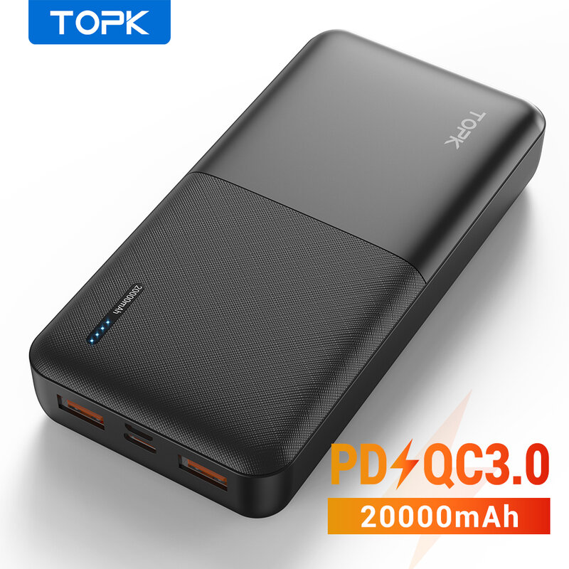 TOPK, powerbank, przenośny akumulator zewnętrzny, 20 000 mAh, USB-C, technologia PD 3.0/Quick Charge 3.0, szybkie ładowanie, do Xiaomi