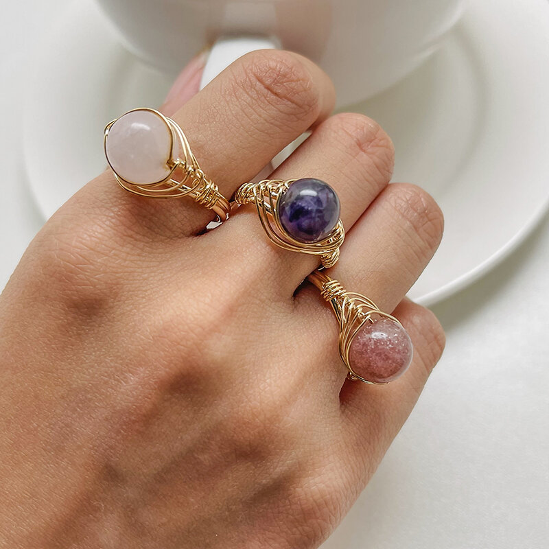 Draaibare Natuursteen Ringen Voor Vrouwen Paar Crystal Rings Verstelbare Handmake Cadeaus Voor Verjaardag Party Groothandel
