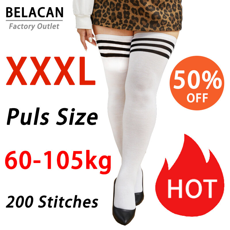 Stoking Bergaris Wanita Ukuran Besar Paha Kaus Kaki Tinggi Katun Nilon Rok Musim Dingin Dasar Lemak Bottoming Lutut Tinggi Kaus Kaki Hadiah Natal