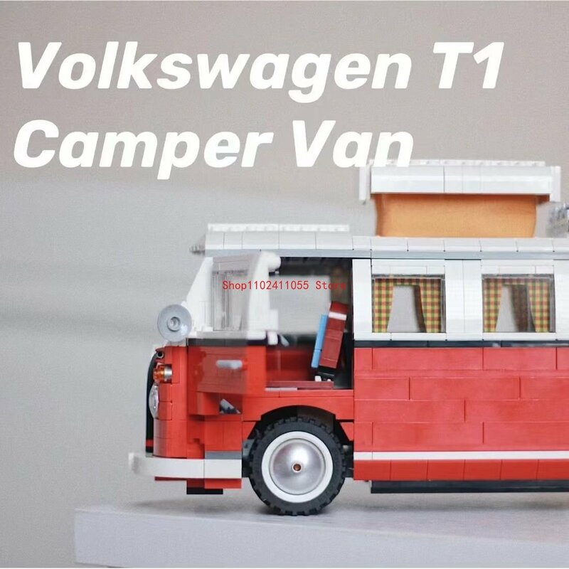 Bloques de construcción de furgoneta para niños, juguete de ladrillos para armar coche Volkswagen T1 Camper de alta tecnología, ideal para regalo de cumpleaños, código 1354, Compatible con 10220, piezas