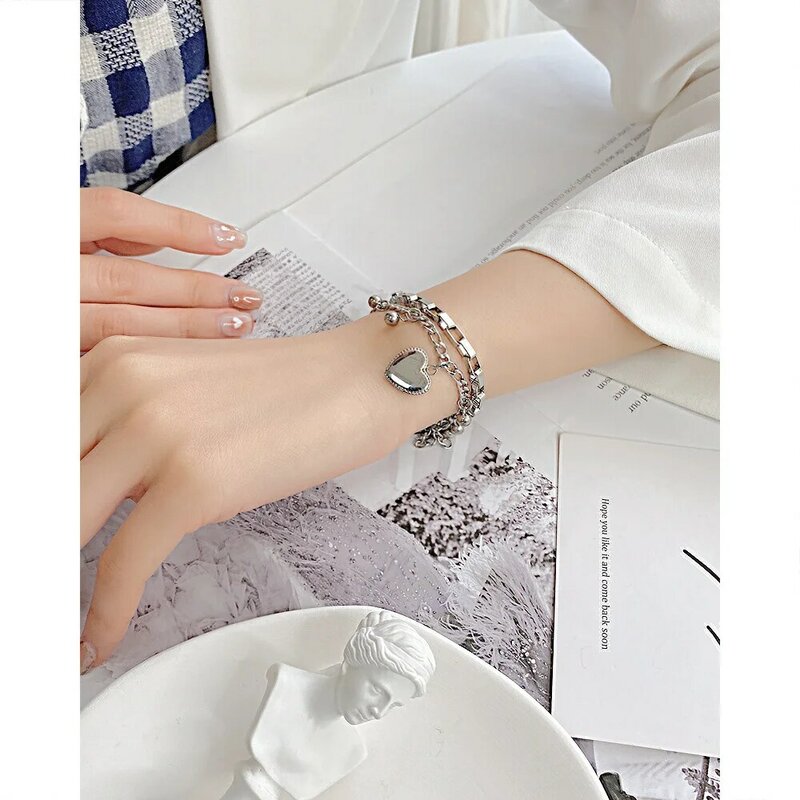 Bracelet multicouches en acier inoxydable pour femmes, bijoux à perles rondes, en titane, à la mode européenne et américaine
