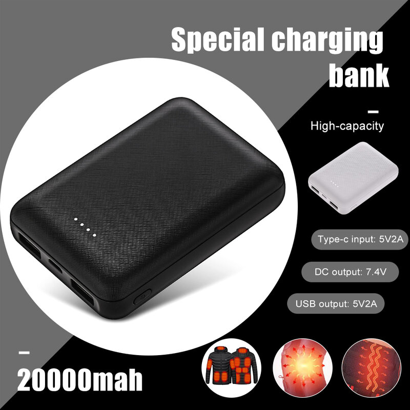 Power Bank Portable Mini Chargeur, Charge Rapide, Batterie Externe, Chauffage, GlaJacket, Écharpe, Chaussettes, Gants, 20000mAh