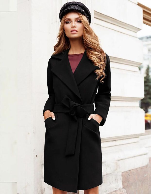 Manteau Long élégant avec ceinture pour femmes, couleur unie, manches longues, vêtements d'extérieur chics pour dames, pardessus à épaules tombantes, 2022