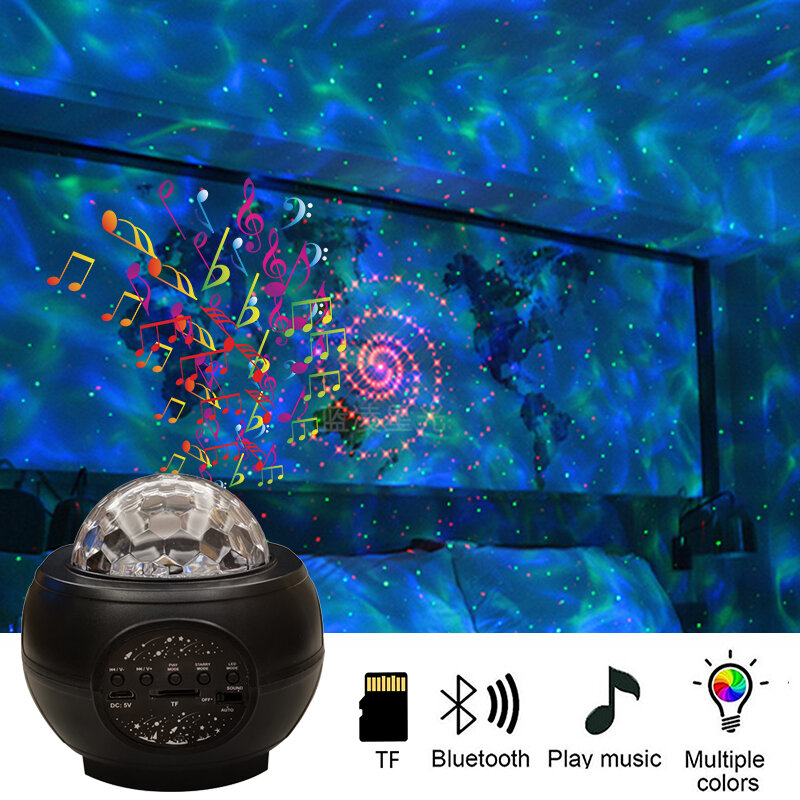 Christmas LED Star Galaxy Projector Starry Sky Night Light Ocean Wave Night Lamp With Music Bluetooth Speaker For Childrens