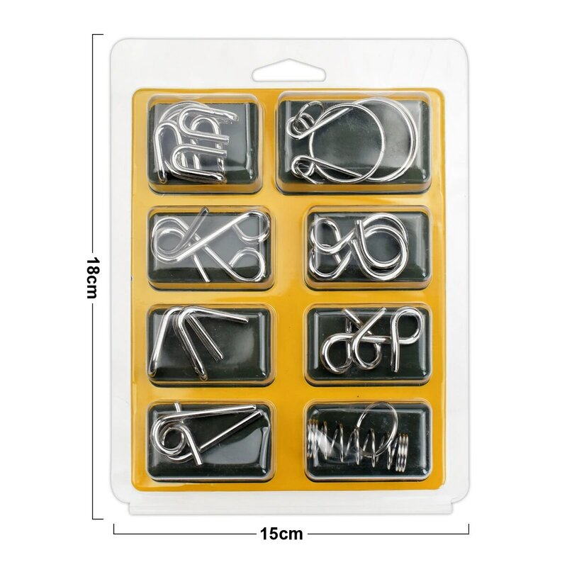 8pcs/Set Metal Montessori Puzzle Wire IQ Mind Brain Teaser Puzzles Kids Educational Interactive Game Toys for Children Adults