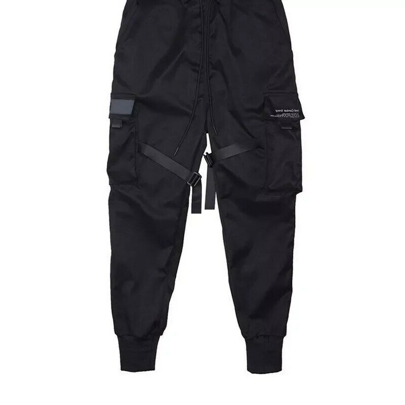 Pantalones Cargo con cintas para hombre, ropa de calle informal, Hip Hop, con bolsillos, Harajuku, a la moda, 2022