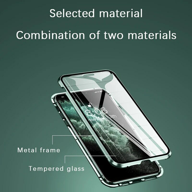 جراب معدني 360 امتزاز مغناطيسي لهاتف آيفون 14 13 12 11Pro Max Mini XS Max X XR 6 7 8 6s Plus SE 2020 غطاء زجاجي مزدوج الوجهين