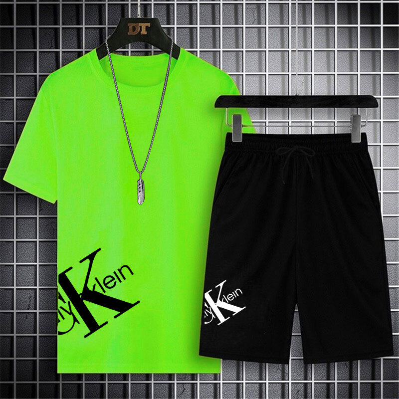 Мужская летняя футболка, модный Удобный комплект с шортами, топ с принтом, спортивная одежда для фитнеса, футболка большого размера 2023