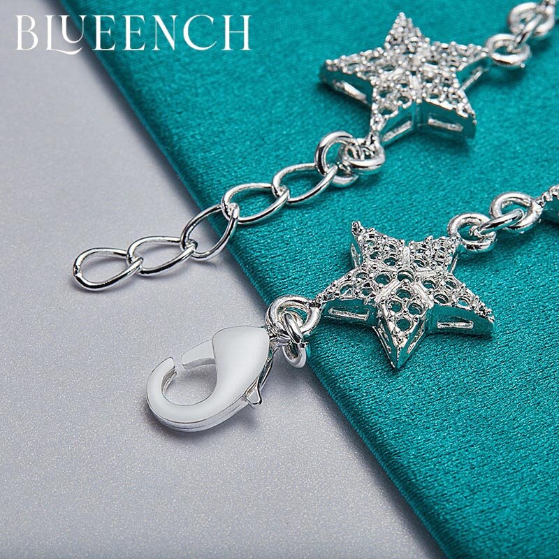 Blueench 925 srebro ażurowa bransoletka z giwazdką dla kobiet Fashion Casual Jewelry