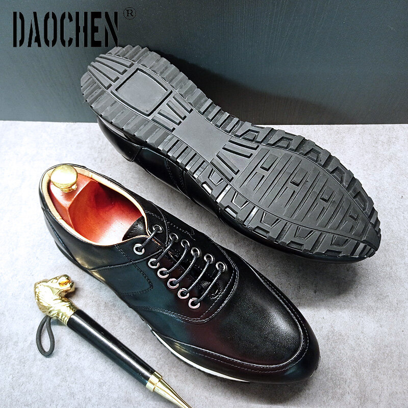 Роскошная брендовая мужская повседневная обувь, черные модные спортивные туфли из натуральной кожи разных цветов, Мужская классическая об...