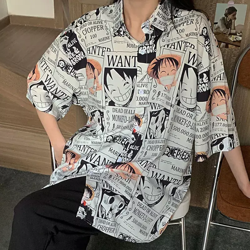 Anime Print Shirt Button Up Blouse Kleding Voor Mannen Vrouwen Japanse Harajuku Kleding Casual Meisje T-shirt T-stuk Tops 2022