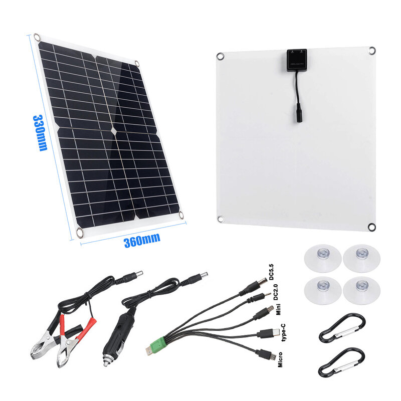 Painel solar portátil de 5v, 18v, 25w, 50w, 12 volts, célula monocristalina, placa solar, carregador usb, bateria móvel para carro, rv