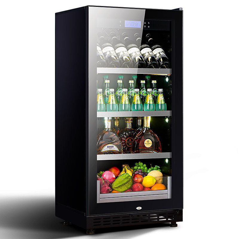 Led sob o contador de vinho refrigerador vinho preto led light & lock & key porta vidro bebidas adega única zona 72 garrafa 208 litros