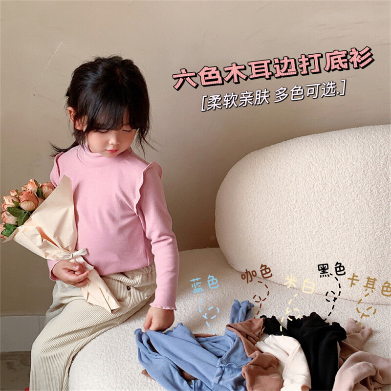 2022 Autumn Toddler Kid Baby Girls Clothes Ruffles T Shirt Elegant Long Sleeve Cotton Shirt Cute Sweet Pullover Top