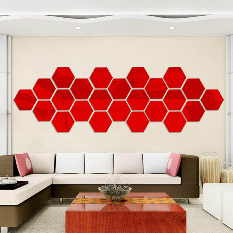 24pcs Hexagon Mirror Wall Stickers Acrylic Self Adhesive Tiles Sticker Decals Gold For DIY Bedroom Bathroom Decor Wall Stickers