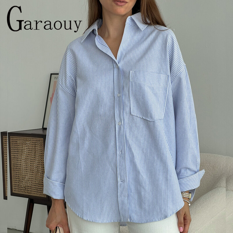 Garaouy Women Autumn Single Breasted Blouses Vintage Lapel Collar Long Sleeve Office Lady Female Shirt Chic Pocket Top Blusas