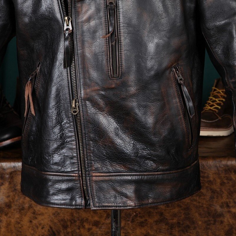 Винтажная мужская куртка на молнии, черная куртка-бомбер из натуральной кожи в стиле панк, повседневная приталенная куртка для мужчин, 2xl 3xl