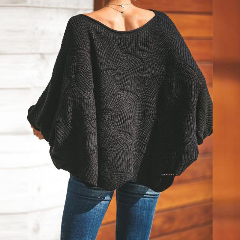 Suéter de punto para mujer, Jersey holgado de gran tamaño con manga de murciélago, para otoño