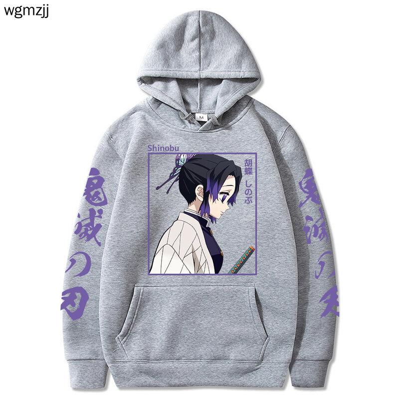 Anime demônio slayer hoodie com capuz masculino e feminino kimetsu sem yaiba hoodies moletom com capuz shinobu kocho roupas