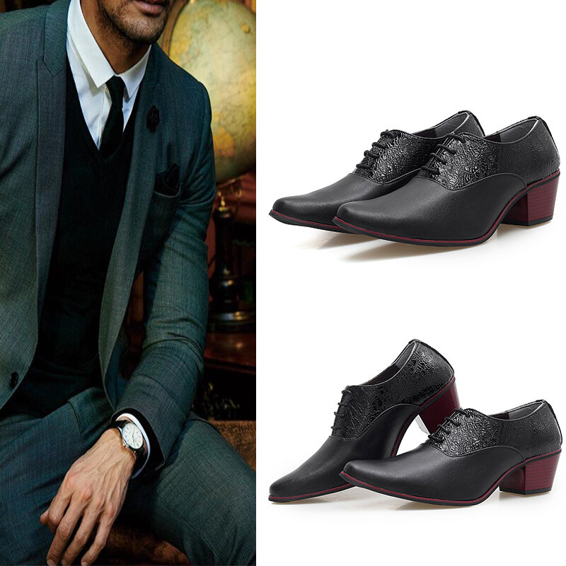 Aumento 6cm formal sapatos masculinos sapatos de reunião 6cm mais alto sapatos de casamento negócios rendas até sapatos formais sapatos de couro do noivo