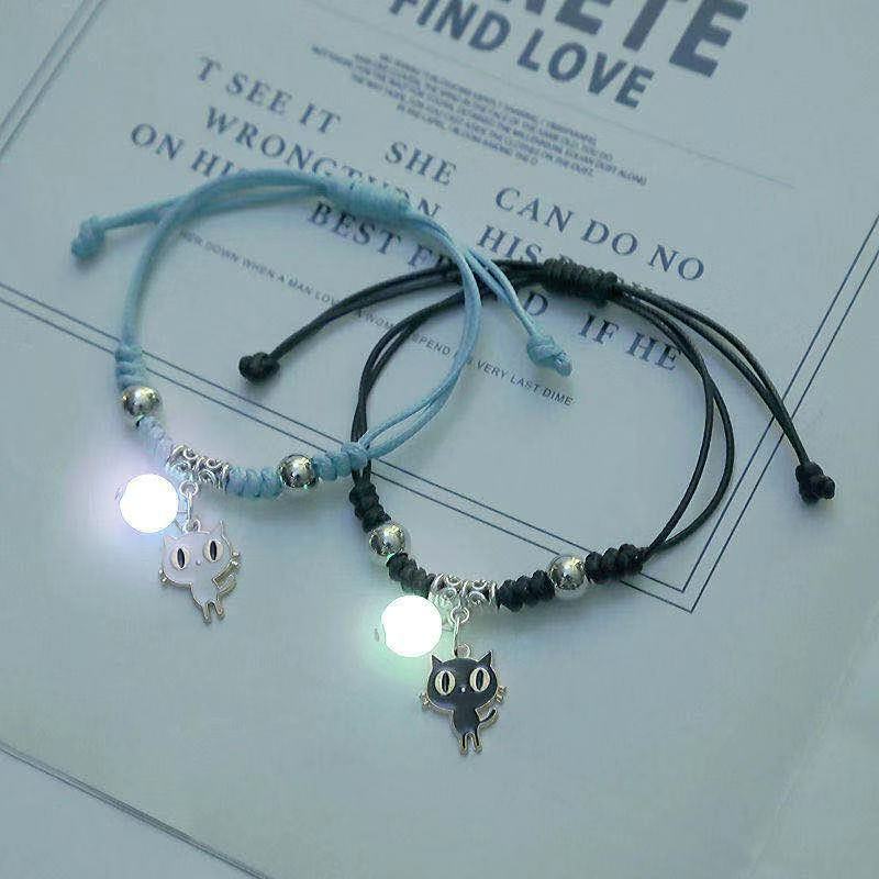 2 pcs/set of luminous couple bracelet cute cartoon charm jewelry adjustable elastic rope bracelet ladies and men's lover gifts
