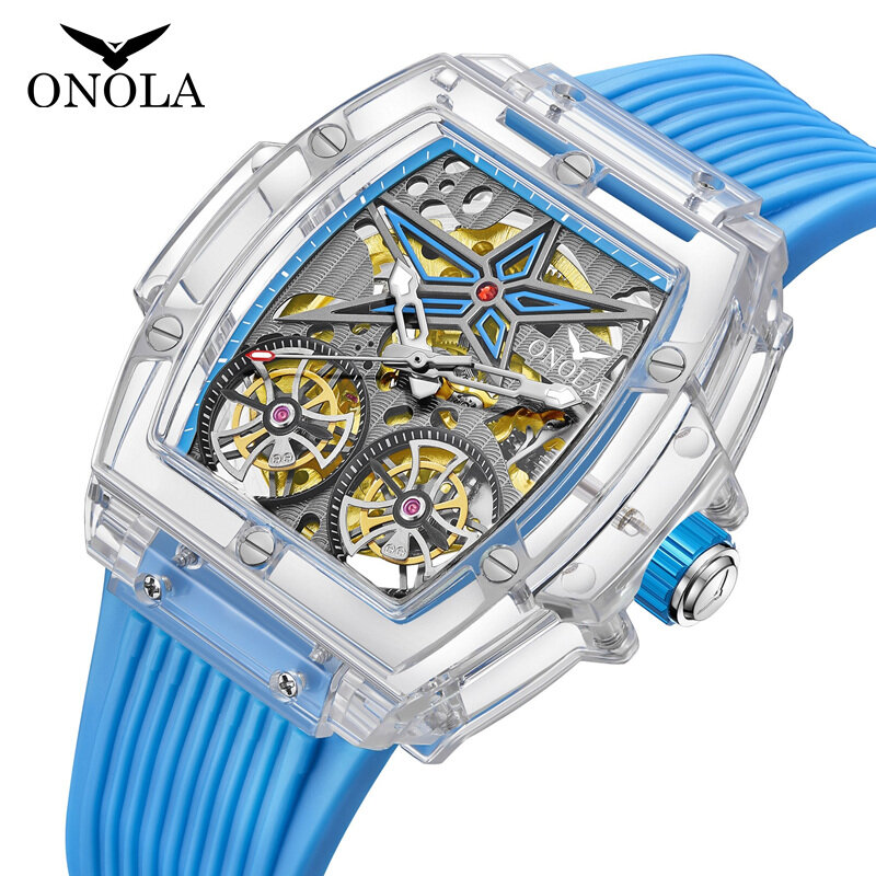 Fahion-Reloj de plástico transparente para hombre, cronógrafo mecánico, automático, resistente al agua, ONOLA Sprot