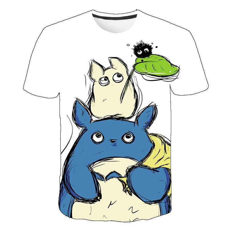 Kaus Anime Totoro Klasik Musim Panas dengan Print Fashion Pria Kasual Kaus Grafis Kartun Kawaii Kaus Harajuku Menarik