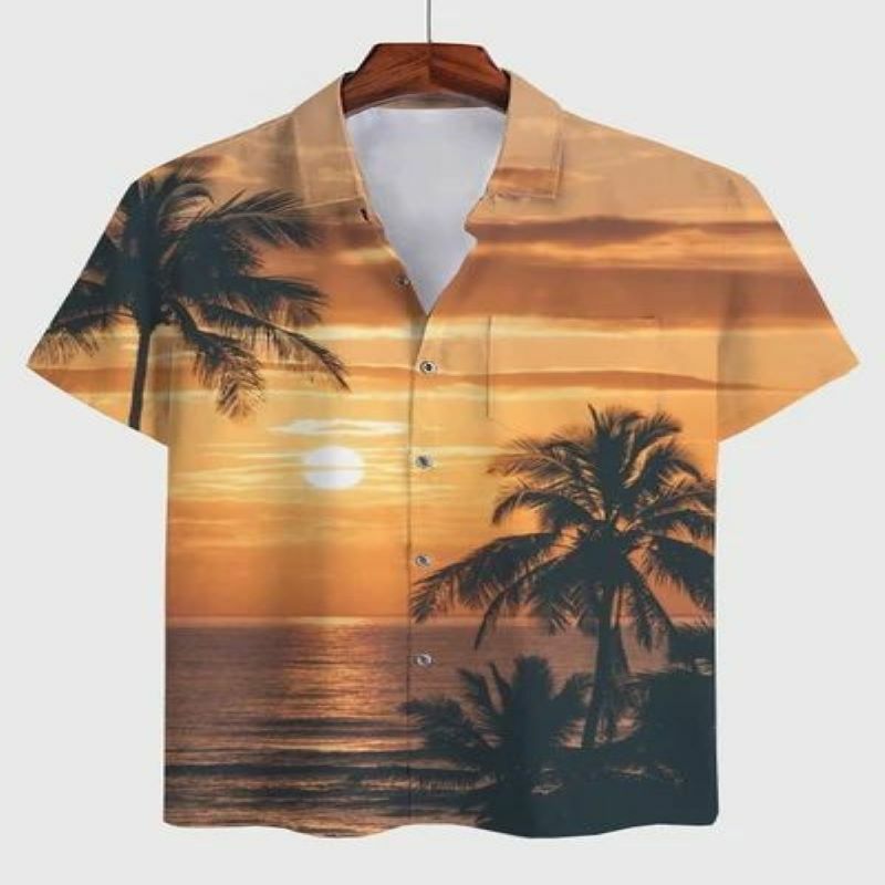 2022アロハシャツ男性夏3d椰子プリントメンズ半袖ビーチトップスtシャツ男性特大ブラウス