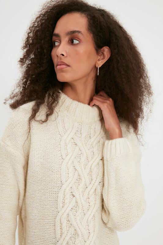 Trendyol Upright Collar Mesh Detaylı Knitwear Sweater TWOAW22KZ0279