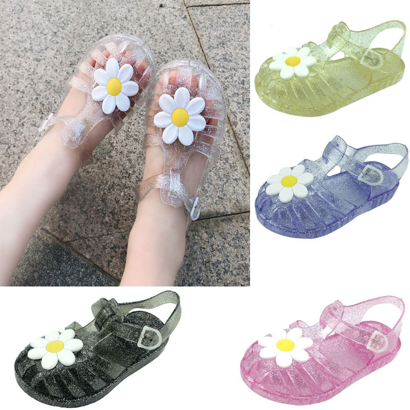 Детская летняя обувь для девочек 2022, модные сандалии-желе с цветочным узором, тапочки для малышей, обувь для маленьких девочек, оптовая прод...