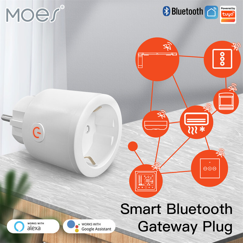 MOES-enchufe inteligente Tuya con WiFi, Minitoma de corriente, Bluetooth, Gateway Hub, aplicación Smart Life, cronómetro, Compatible con Alexa, GoogleHome, 10A, UE