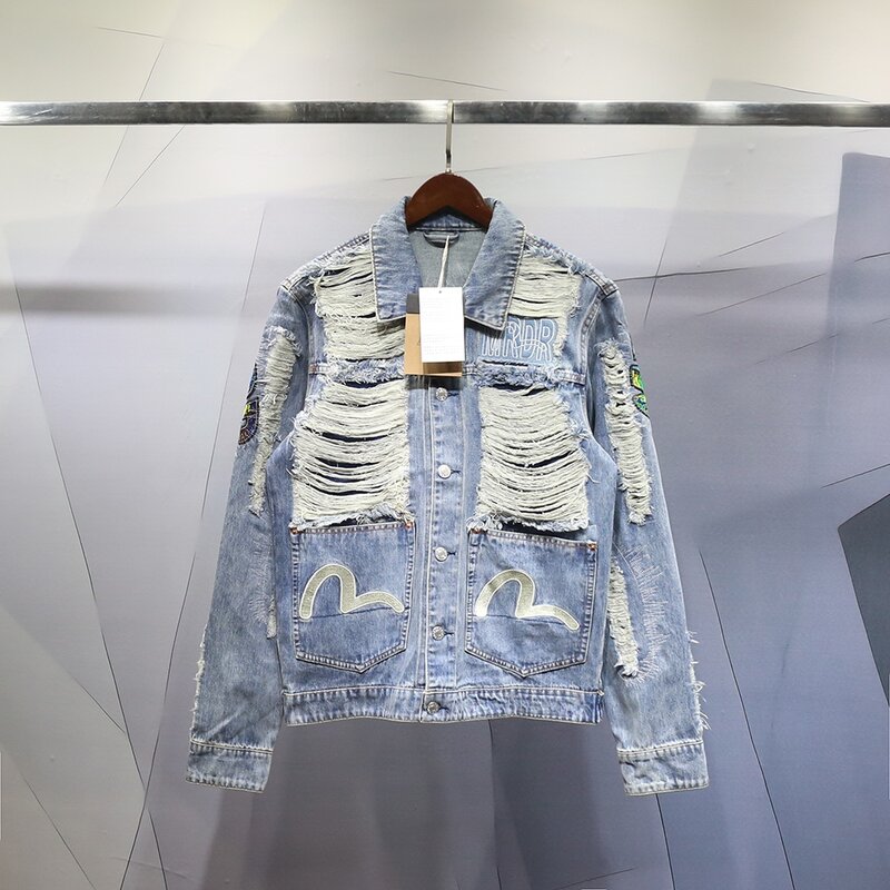 Giappone Retro Y2k Punk Hole Letter ricamo giacca in stile americano Jeans da uomo Top Jeans Casual di alta qualità da indossare ogni giorno